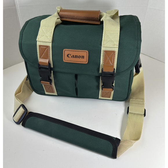 Retro Canon Camera Bag Organizer Green Pockets Shoulder Strap DSLR Carry Case - Picture 2 of 15